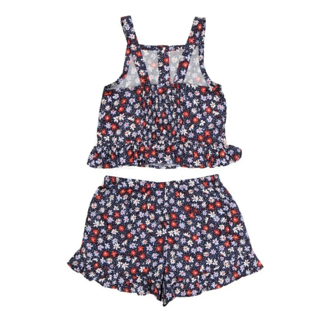 NWT Vince Camuto Little Girl 2-Piece Floral Print Ruffle Trim Shorts and Tank Se